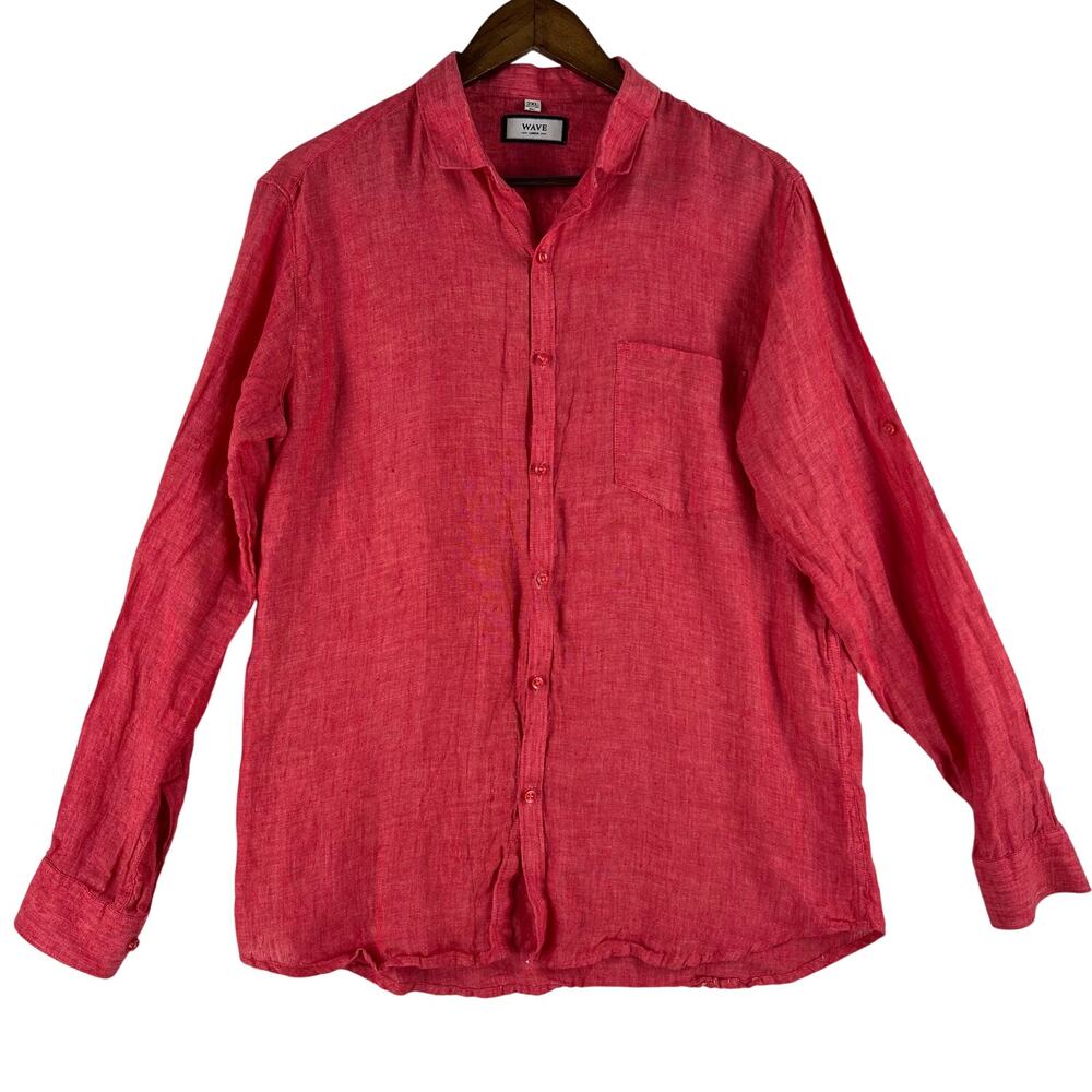 WAVE MNS Long  Sleeve Linen Button Up Shirt SZ M (US) Red  (pls read re. size)